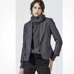 Nili Lotan Humphrey Blazer Wool Tweed SZ 6 Lambskin Elbow Patches Quiet Luxury